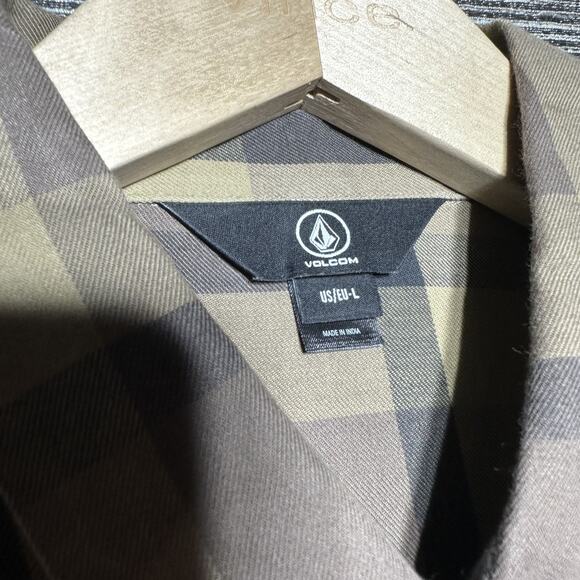 Volcom Shirt Men's Large Brown Plaid Long Sleeve Button Up - Picture 2 of 14